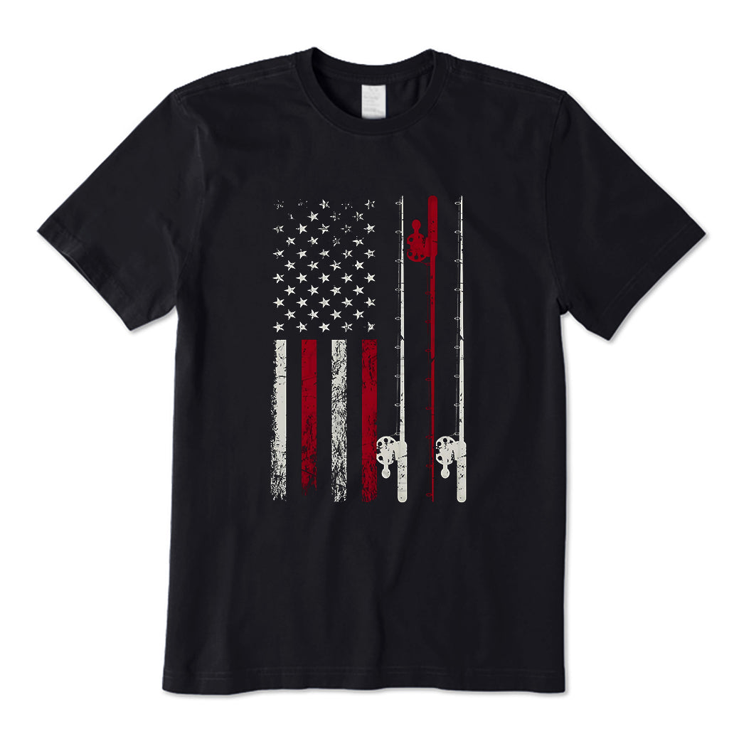 Fishing Rods American Flag T-Shirt