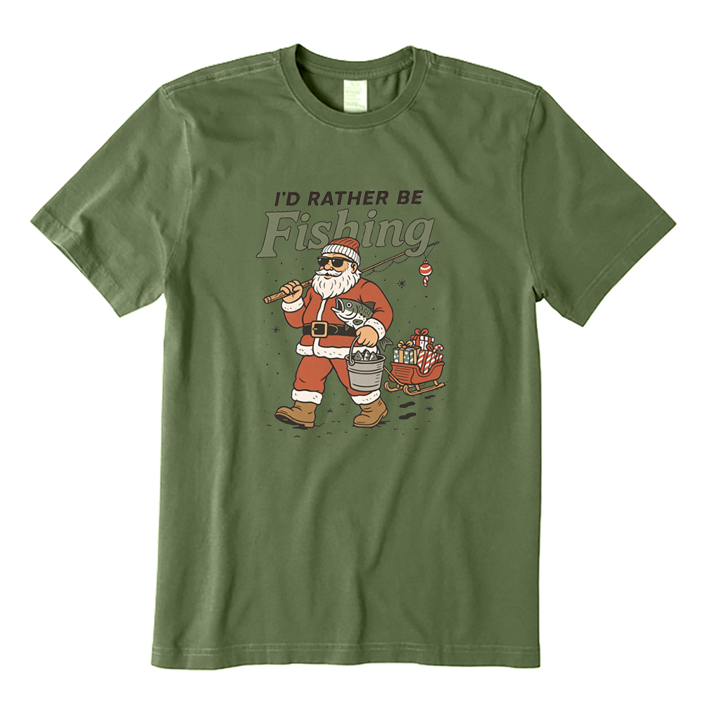 I'd Rather Be Fishing Santa Christmas T-Shirt