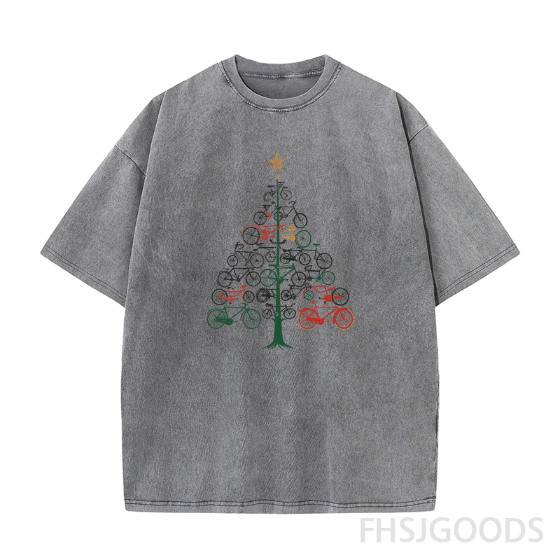 Bicycle Christmas Tree Unisex Distressed T-Shirt