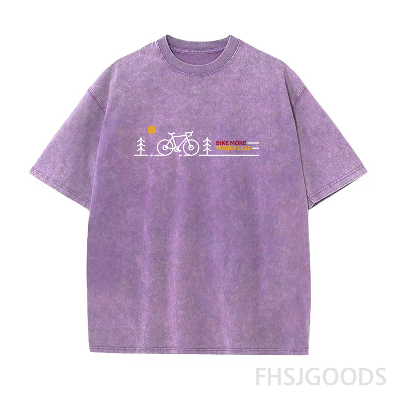 Bike More Worry Less Cycling Unisex Distressed T-Shirt