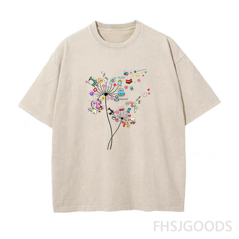 Cute Sewing Dandelion Flowers Unisex Distressed T-Shirt