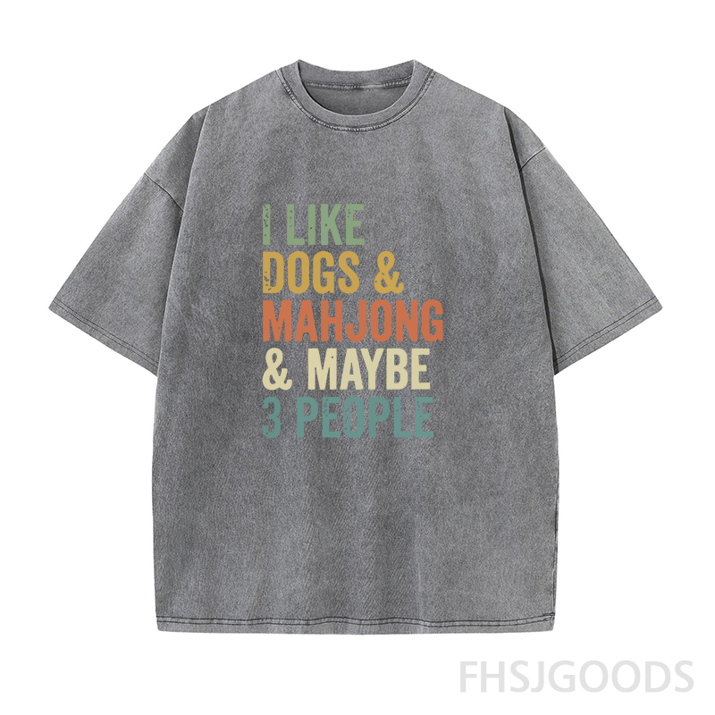 I Like Dogs & Mahjong & Maybe 3 People Unisex Distressed T-Shirt