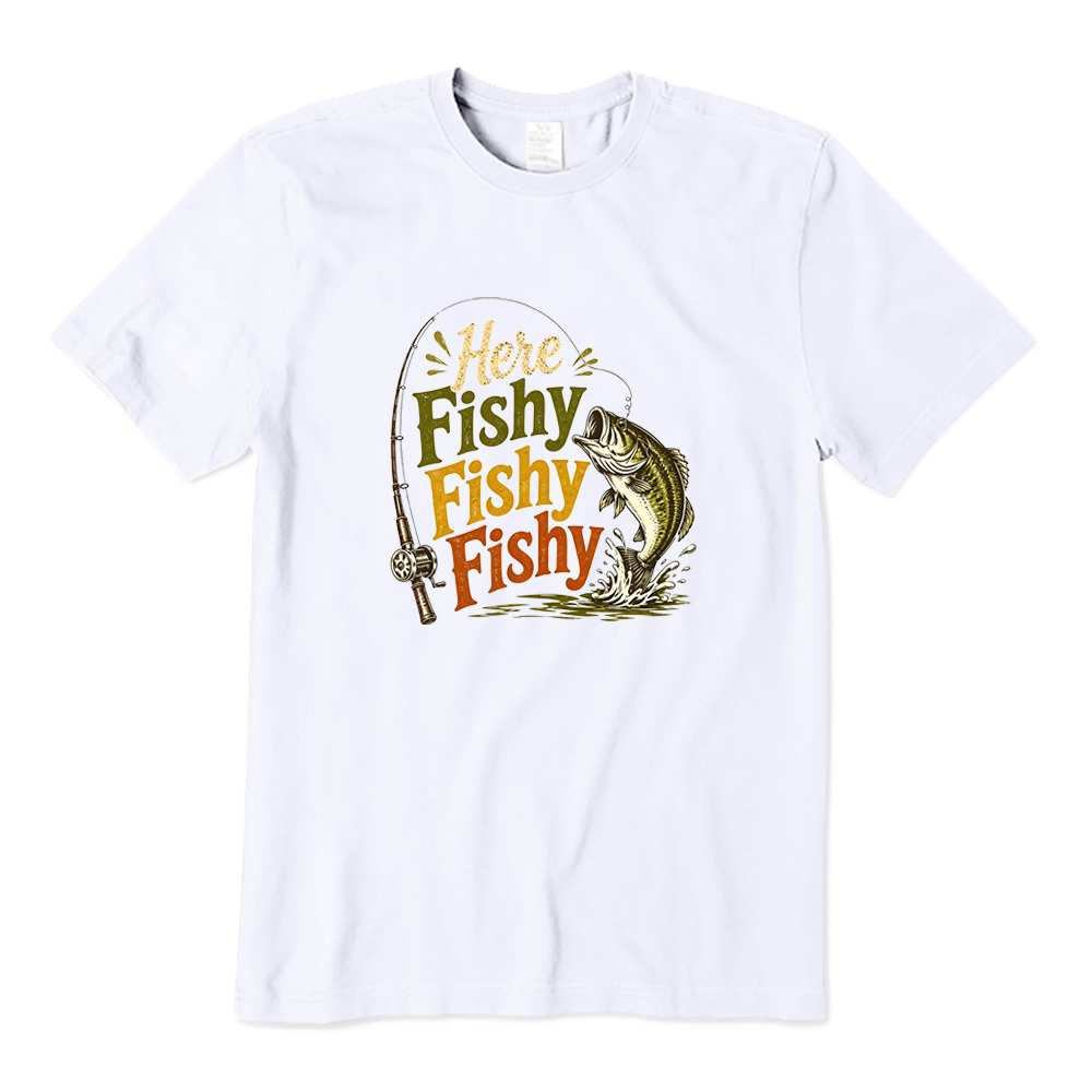 Vintage Here Fishy Fishy Fisherman Bass Fishing Graphic T-shirt