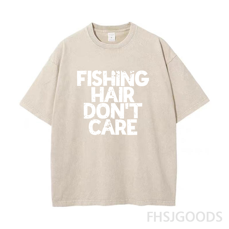 Fishing Hair Don't Care Unisex Distressed T-Shirt