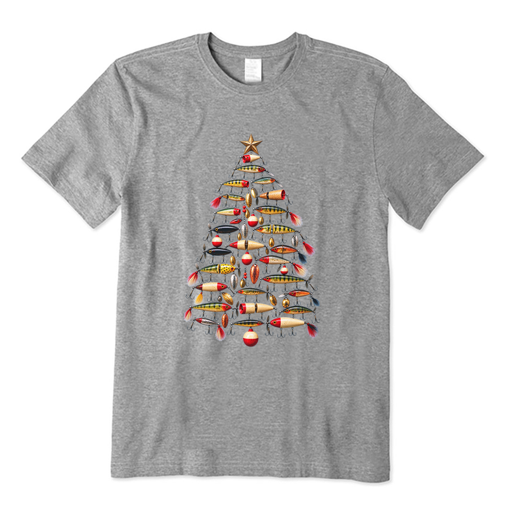 Retro Fishing Lure Christmas Tree Fisherman T-Shirt