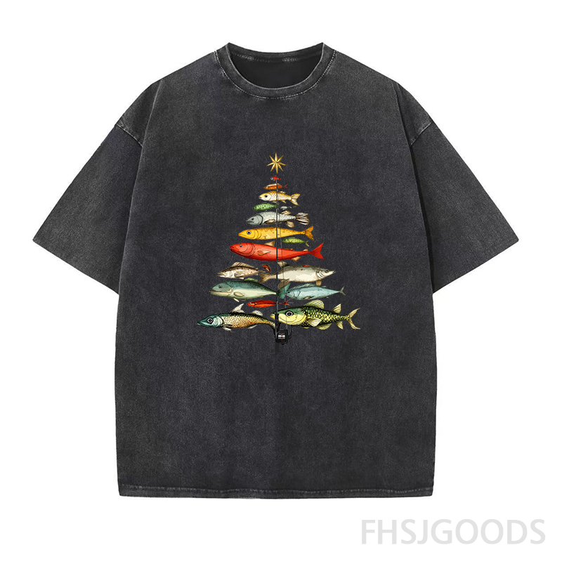 Fishing Christmas Tree Unisex Distressed T-Shirt