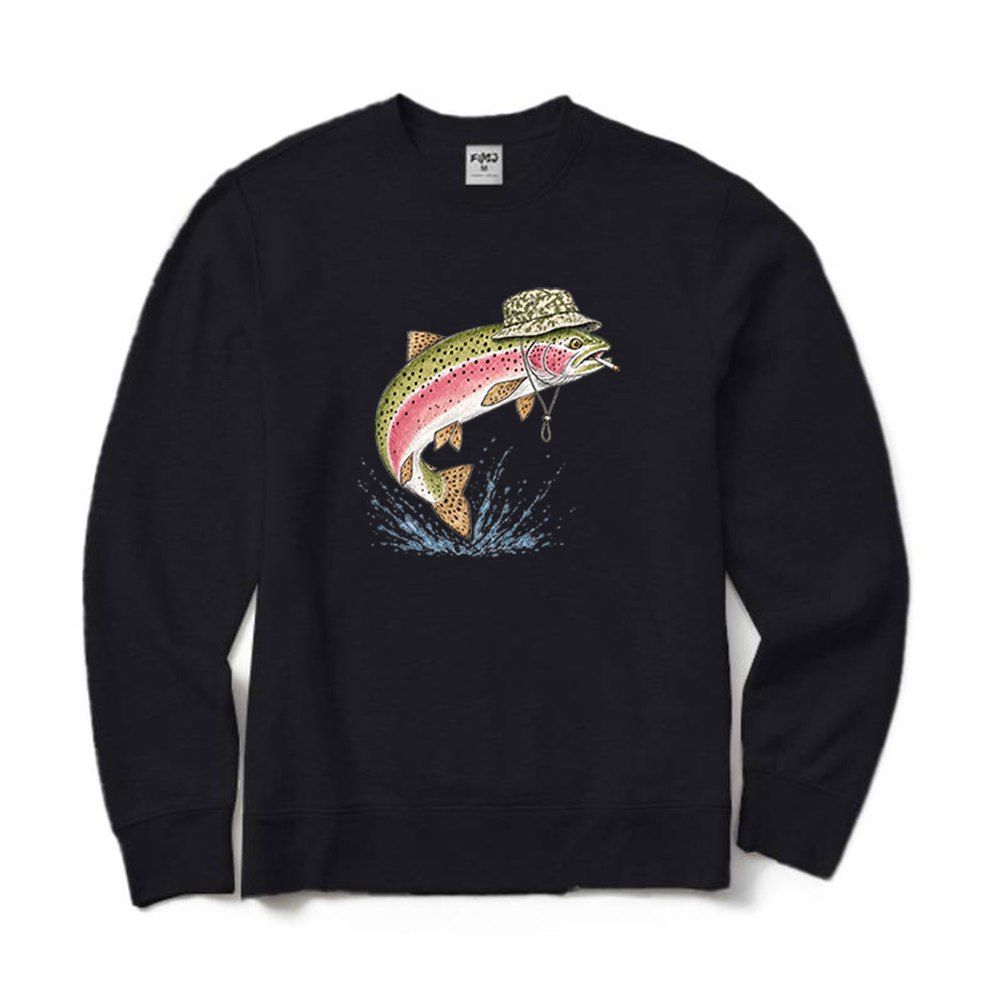 Rainbow Trout Smoking Cigarette Crewneck Sweatshirt