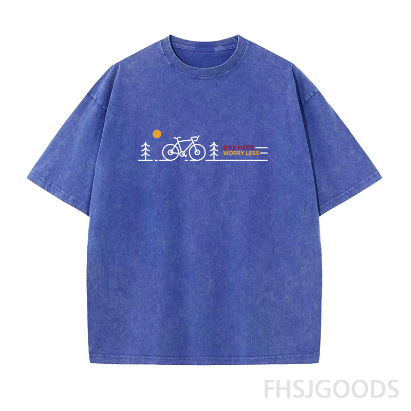 Bike More Worry Less Cycling Unisex Distressed T-Shirt
