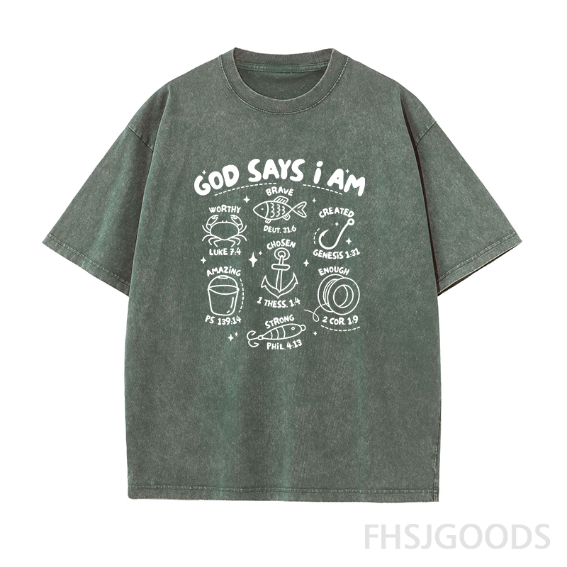 God Says I Am Boys Fishing Unisex Distressed T-Shirt