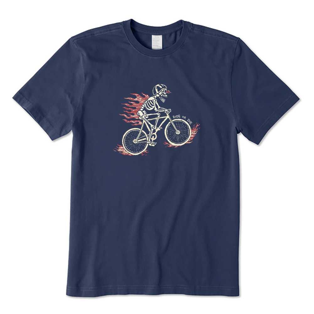 Flaming Skeleton Bicycle Graphic T-Shirt