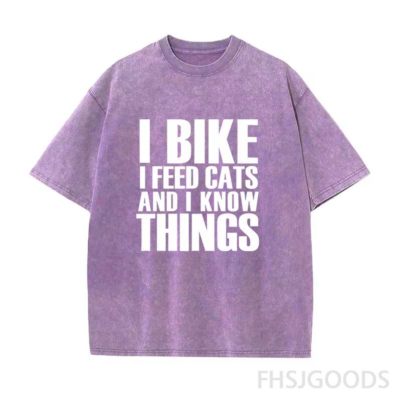 I Bike I Feed Cats and I Know Things Unisex Distressed T-Shirt
