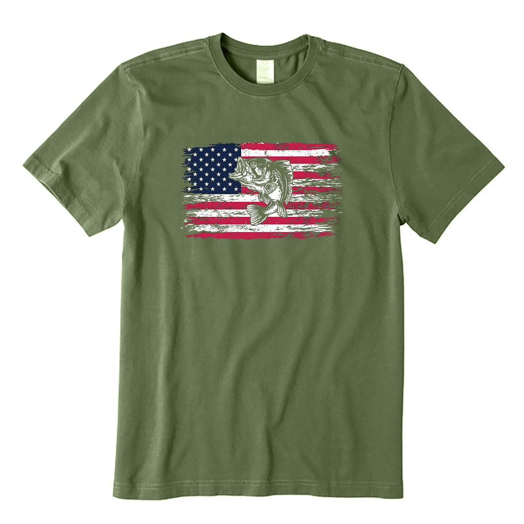 Bass Fishing American Flag T-Shirt