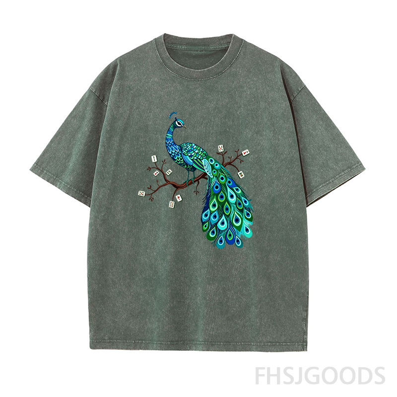 Mahjong Bird on Tile Branch Unisex Distressed T-Shirt