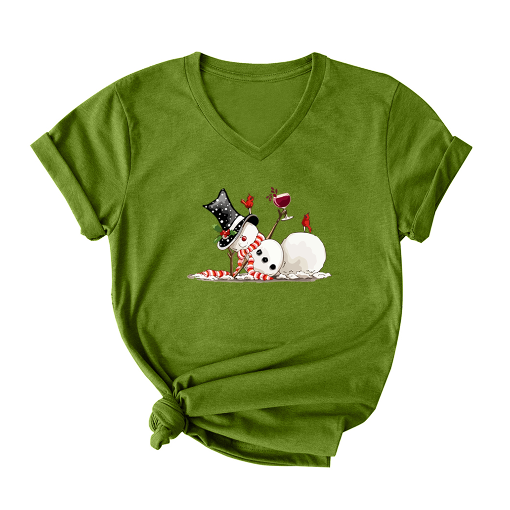 Christmas Snowman V Neck T-Shirt for Women