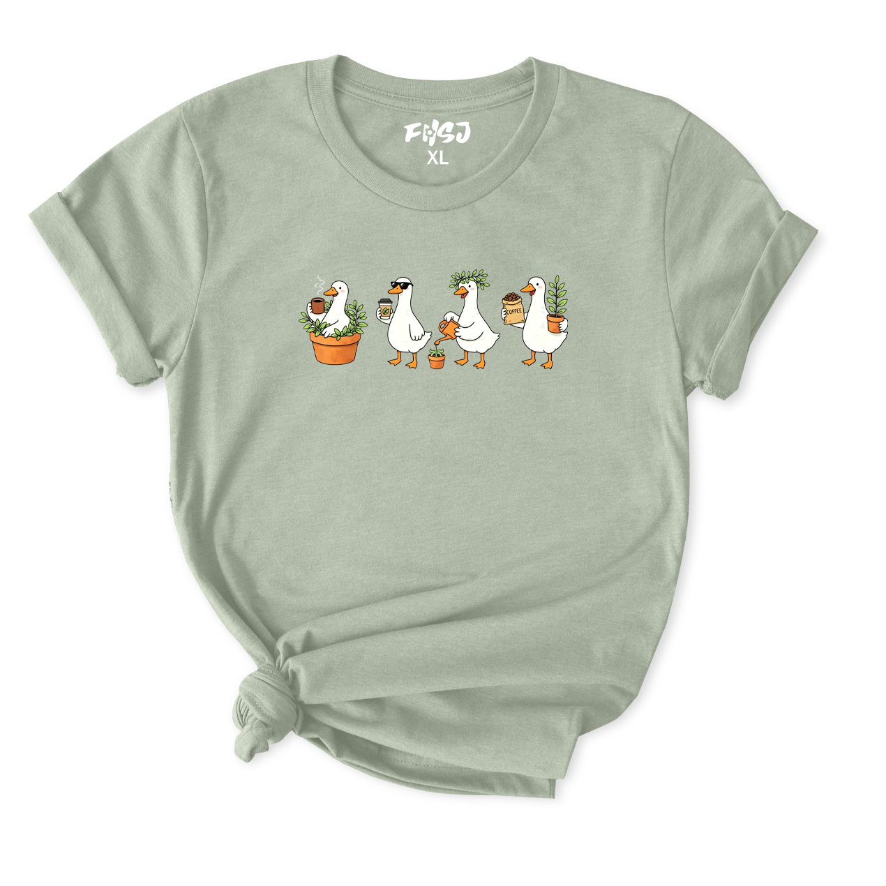 Coffee and Plant Lover Goose T-Shirt for Women