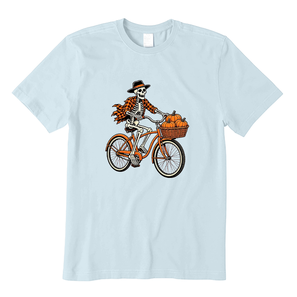 Skeleton Riding Bike With Pumpkins T-Shirt