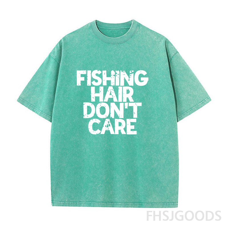 Fishing Hair Don't Care Unisex Distressed T-Shirt