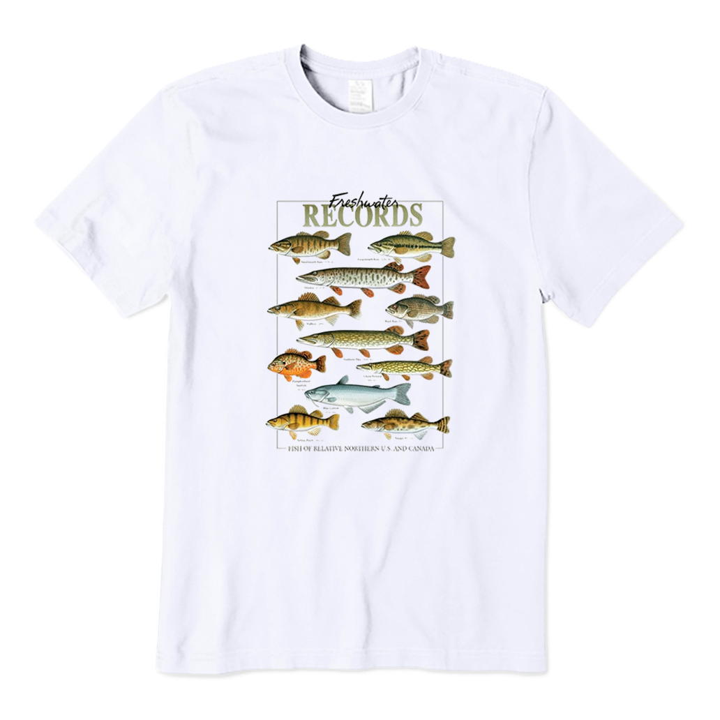 Freshwater Records Fish of US and Northern Canada Walleye Bass Fishing T-Shirt