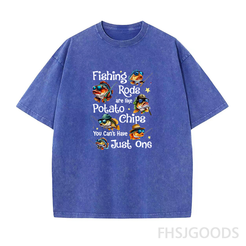 Fishing Rods Are Like Potato Chips, You Can't Have Just One Unisex Distressed T-Shirt