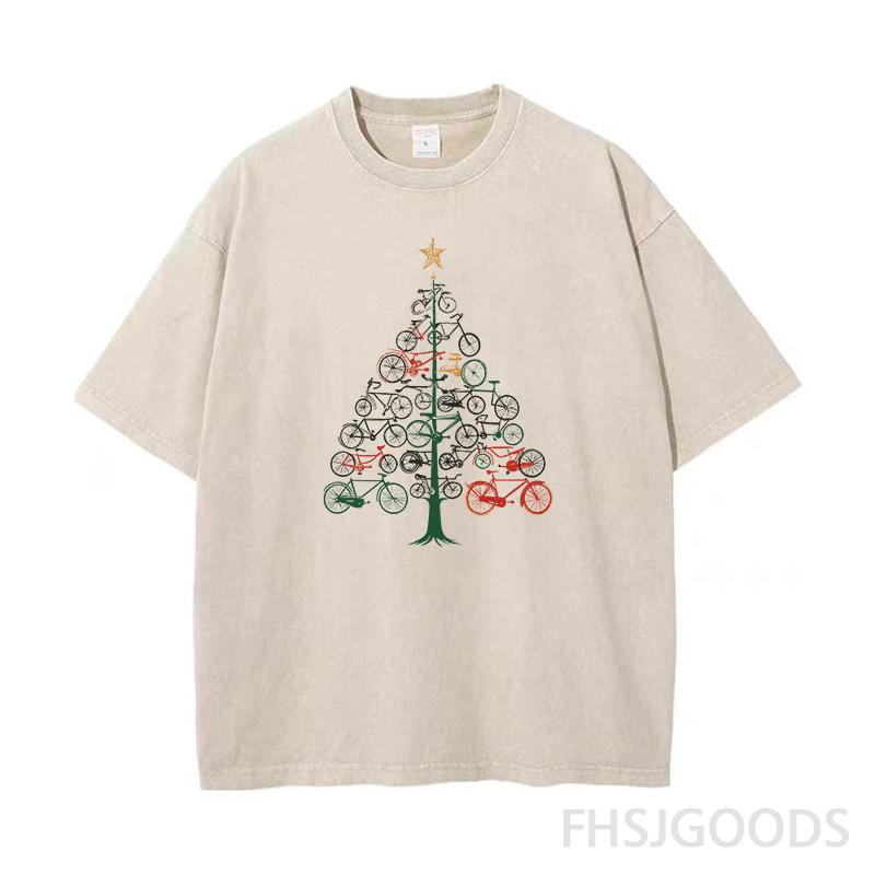 Bicycle Christmas Tree Unisex Distressed T-Shirt