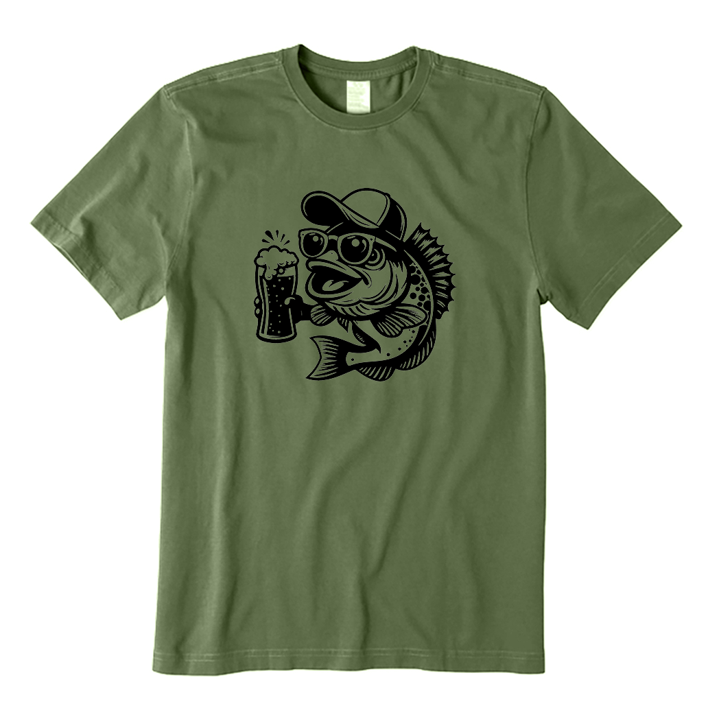 Fish in Hat and Sunglasses Holding Beer T-Shirt