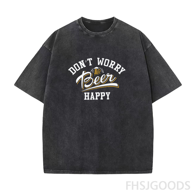 Don't Worry Beer Happy Unisex Distressed T-Shirt