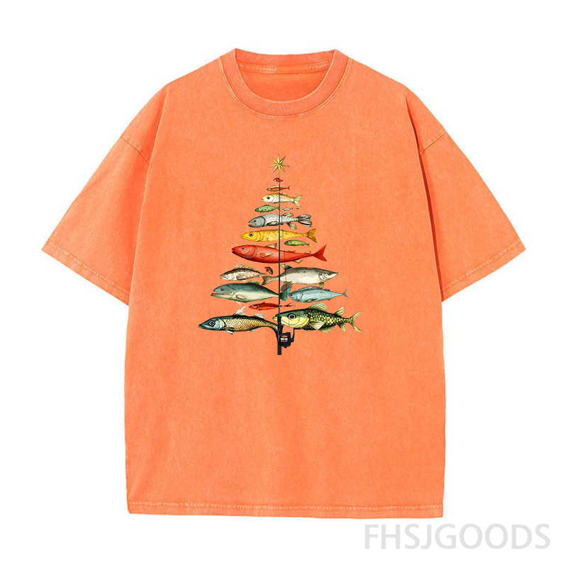 Fishing Christmas Tree Unisex Distressed T-Shirt