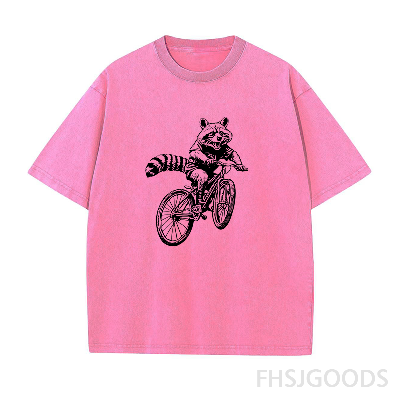 Mountain Biking Raccoon Unisex Distressed T-Shirt