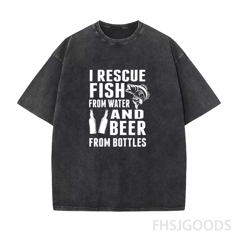I Rescue Fish From Water and Beer From Bottles Unisex Distressed T-Shirt