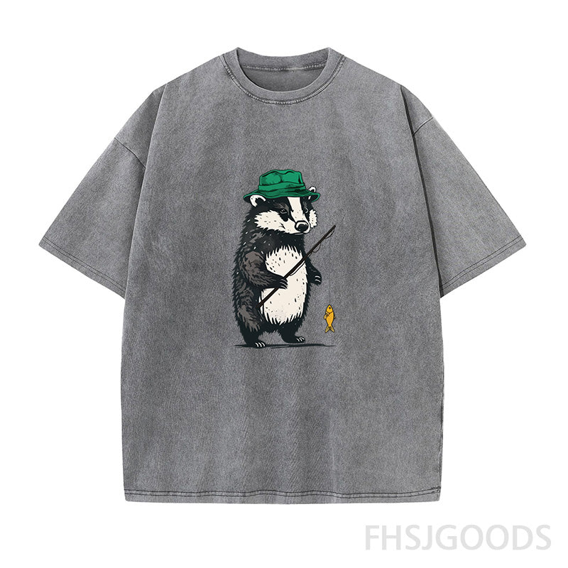 Fishing Badger Unisex Distressed T-Shirt