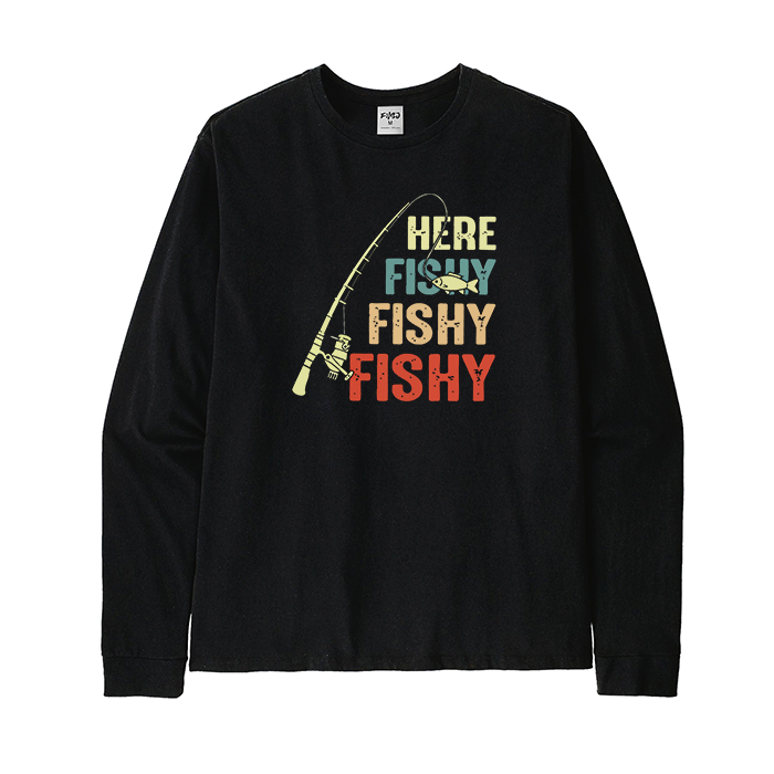 Vintage Fishing Rod Here Fishy Fishy Long Sleeve T-Shirt