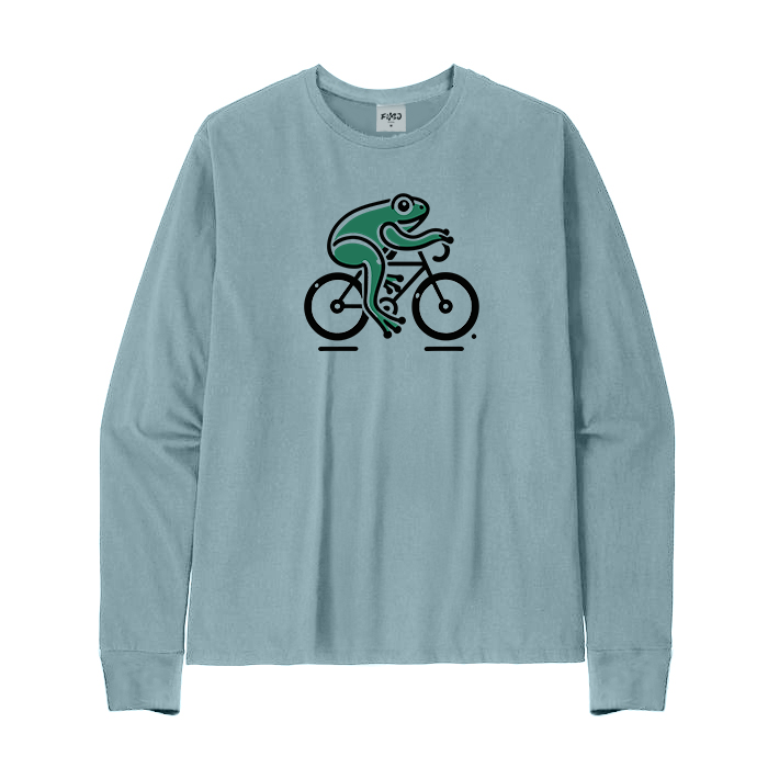 Green Frog on Bicycle Long Sleeve T-Shirt