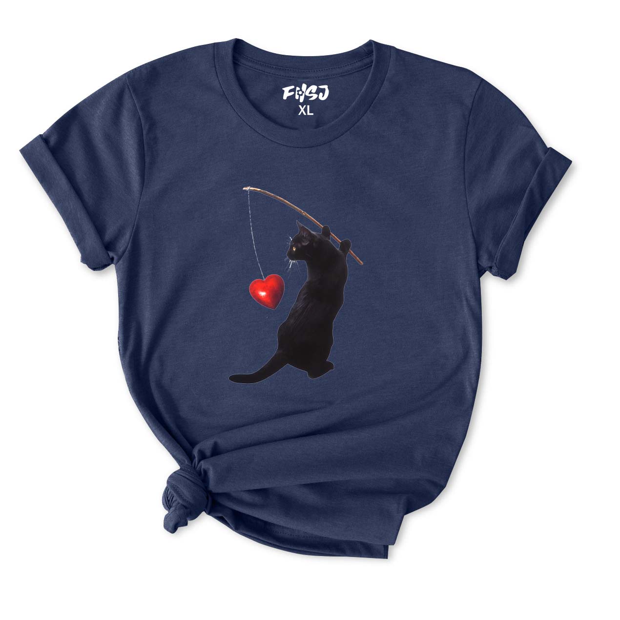 Cat Fishing Heart T-Shirt for Women
