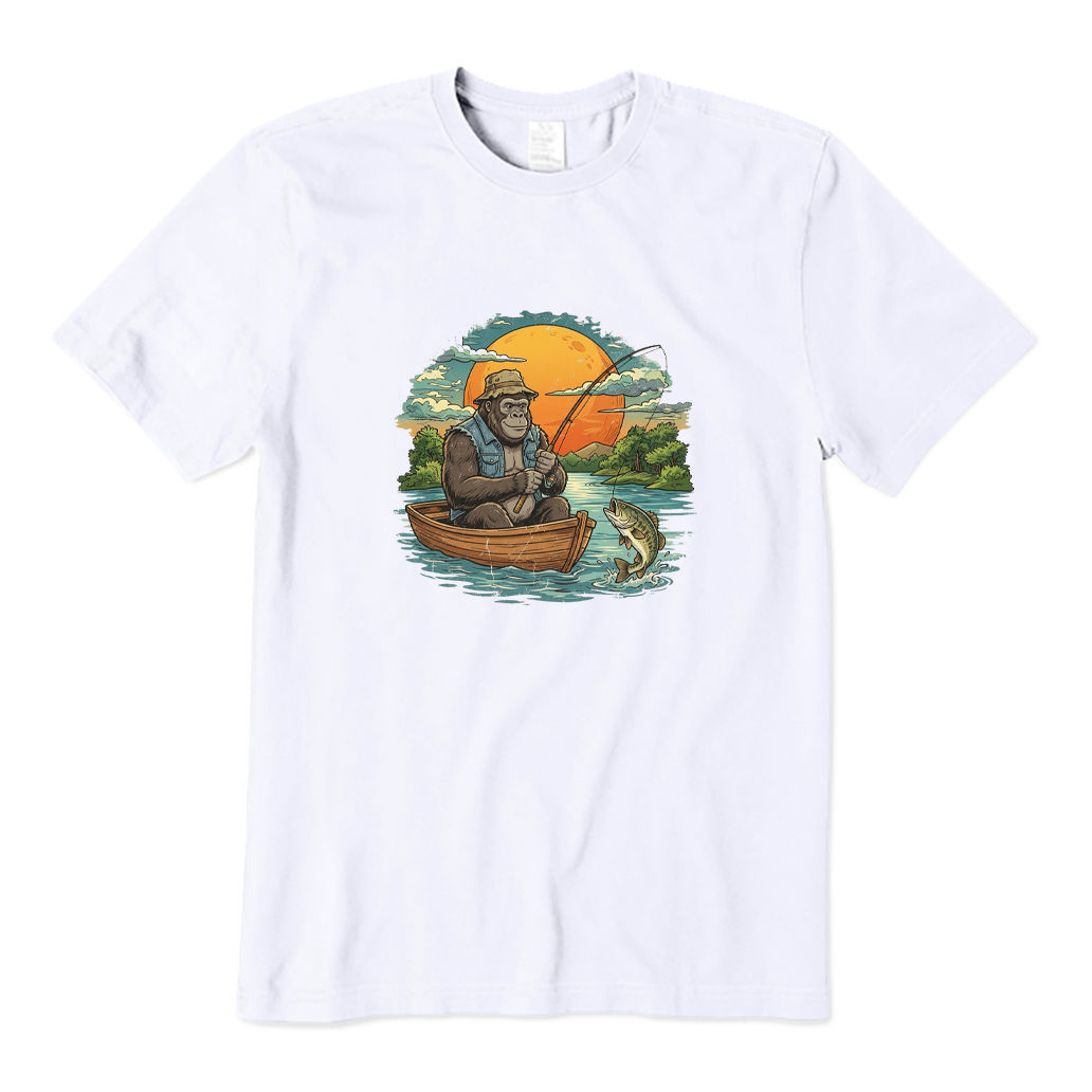 Gorilla Fishing At Sunset Vintage T-shirt