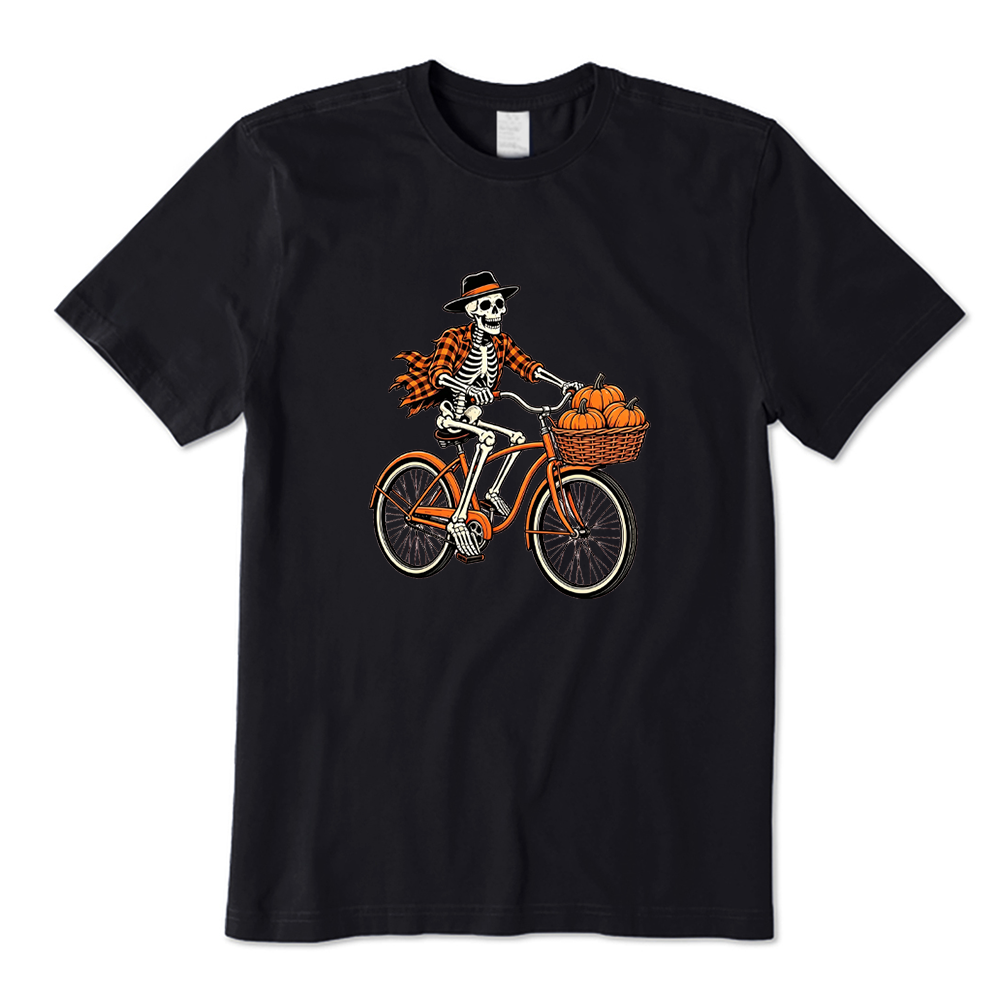 Skeleton Riding Bike With Pumpkins T-Shirt