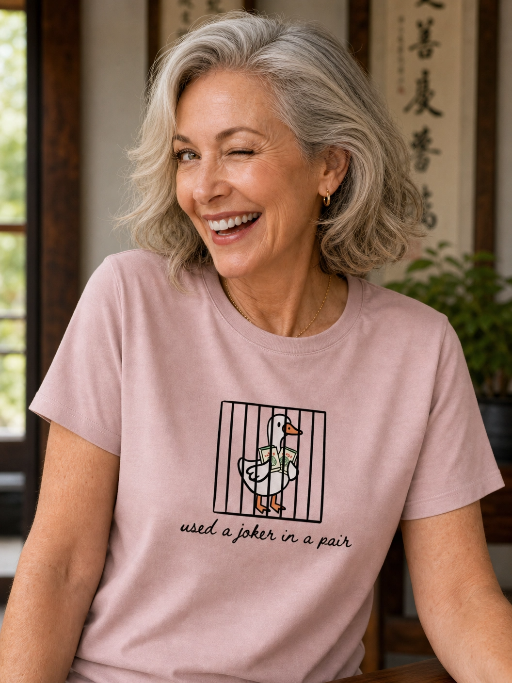 Used A Joker in A Pair Mahjong Goose T-Shirt for Women