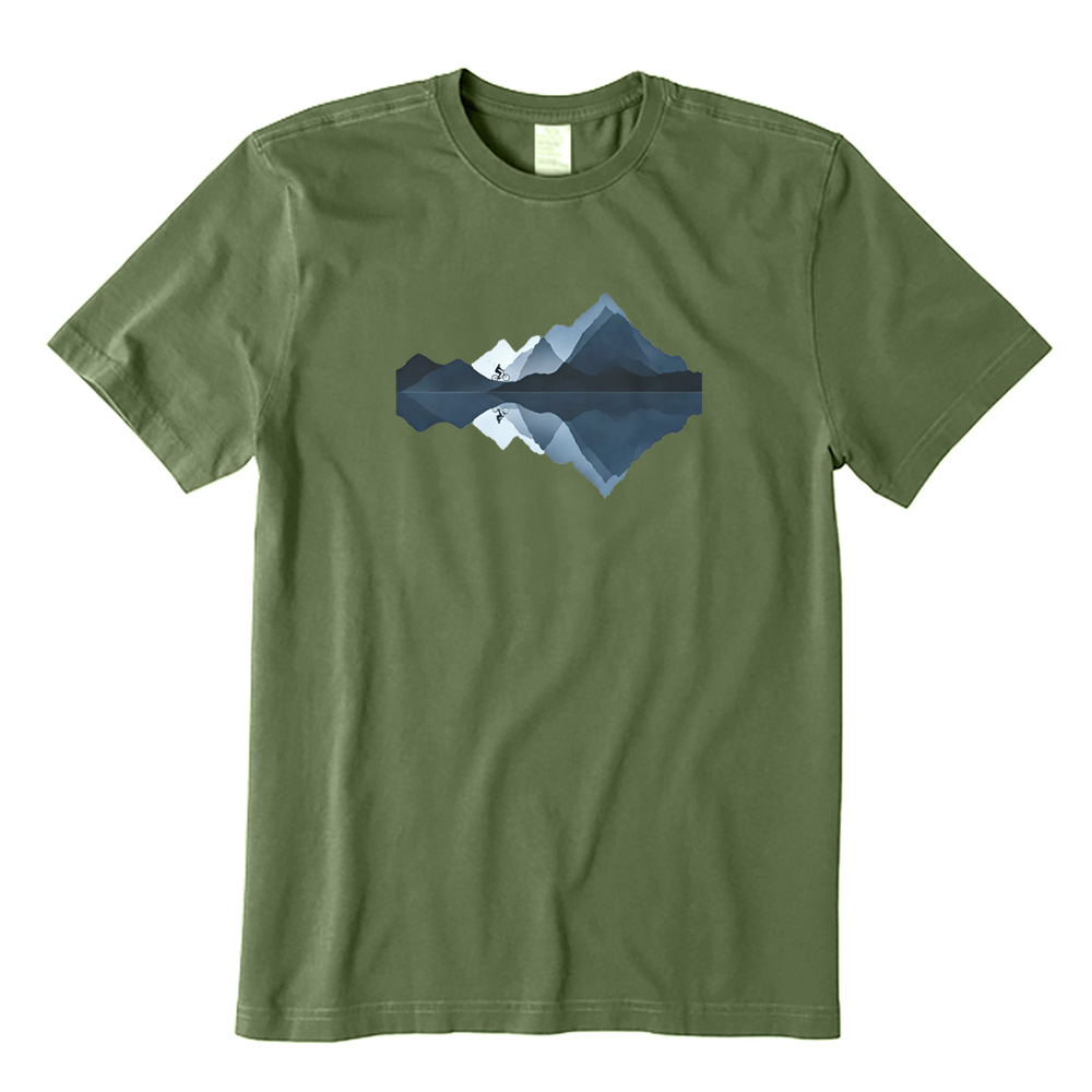 Minimal Mountain Bike Rider Lake Reflection T-shirt