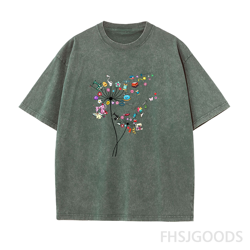 Cute Sewing Dandelion Flowers Unisex Distressed T-Shirt