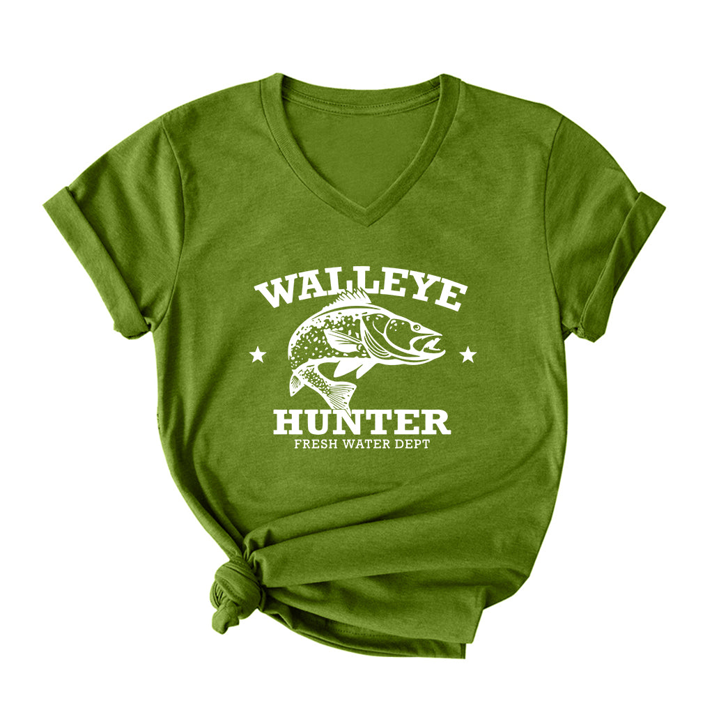 Walleye Hunter V Neck T-Shirt for Women