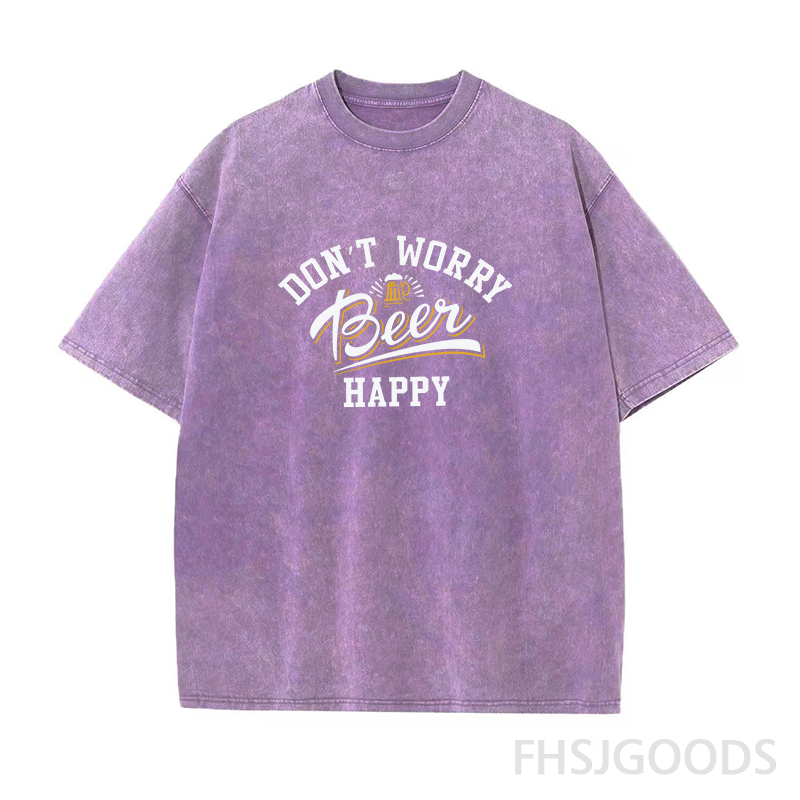 Don't Worry Beer Happy Unisex Distressed T-Shirt
