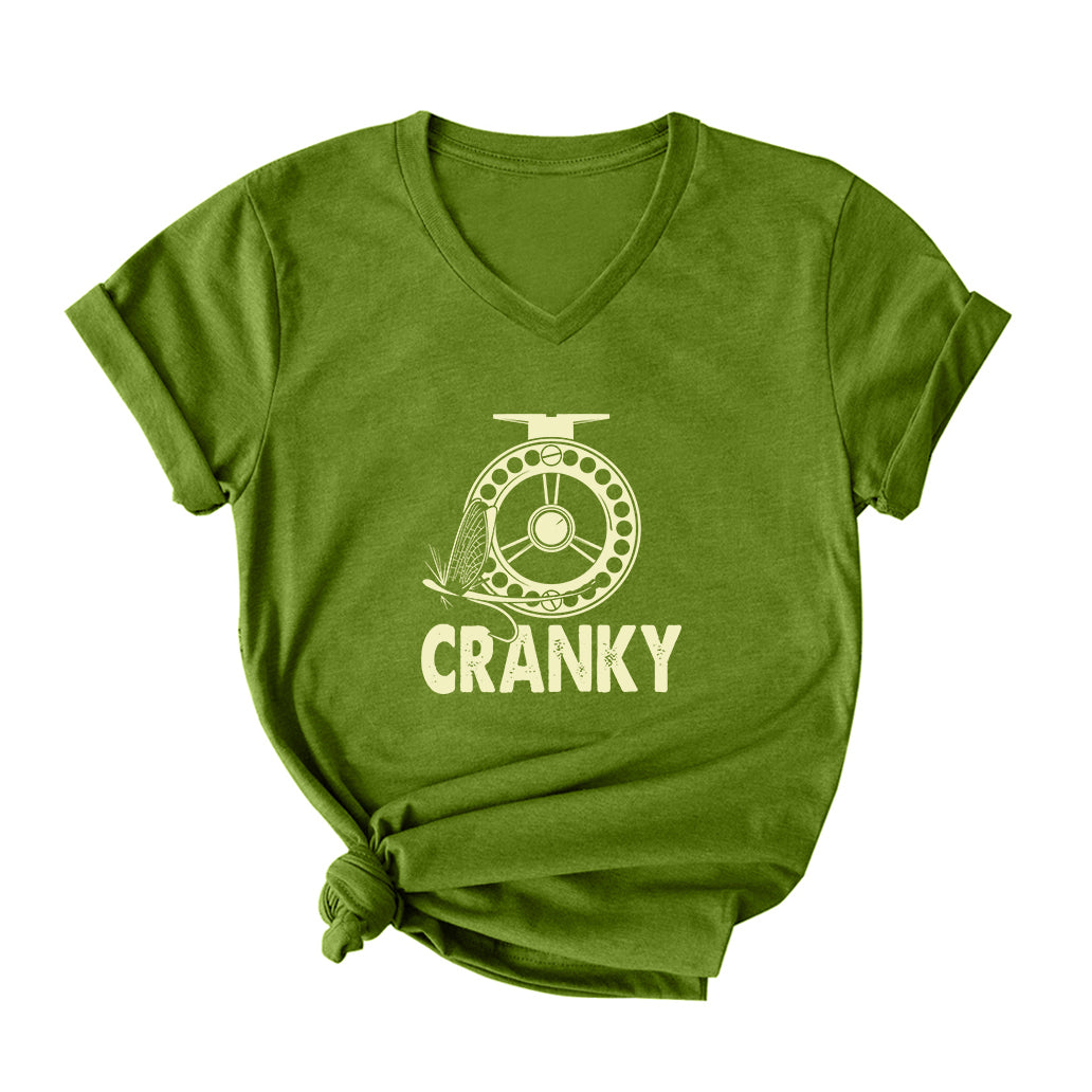 Cranky Fly Fishing V Neck T-Shirt for Women