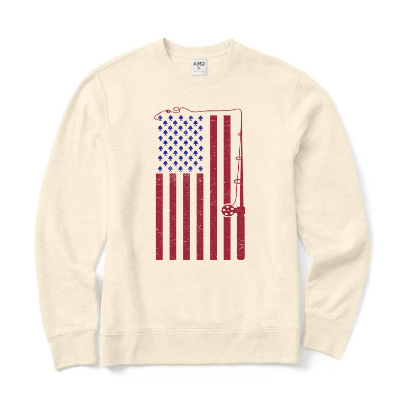 Fishing American Flag Crewneck Sweatshirt