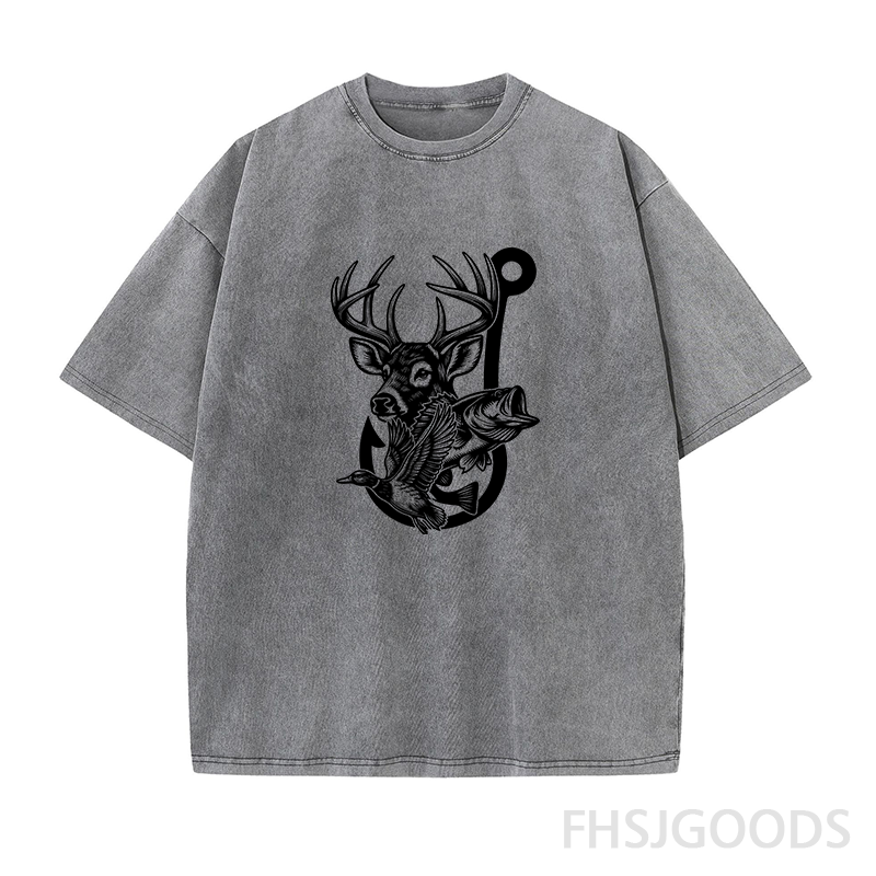 Deer Duck Fish Hook Unisex Distressed T-Shirt