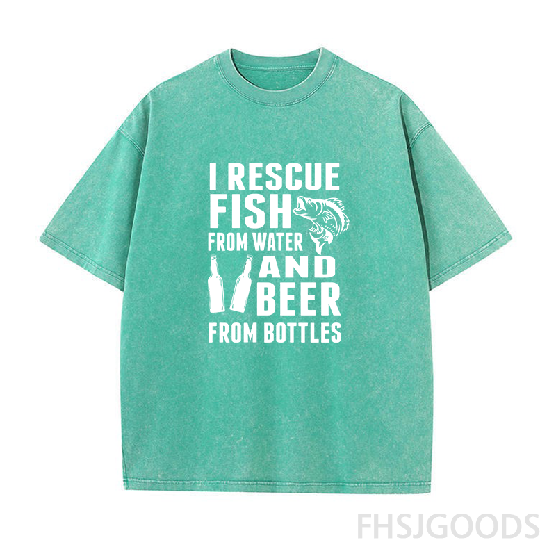 I Rescue Fish From Water and Beer From Bottles Unisex Distressed T-Shirt