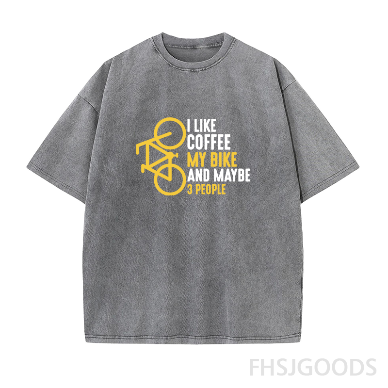 I Like Coffee My Bike and Maybe 3 People Unisex Distressed T-Shirt