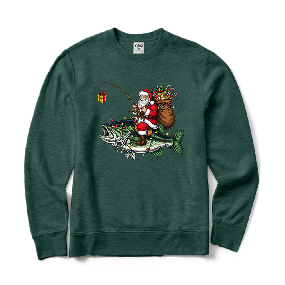 Funny Fisherman Christmas Santa Bass Fishing Crewneck Sweatshirt