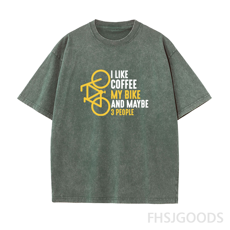 I Like Coffee My Bike and Maybe 3 People Unisex Distressed T-Shirt