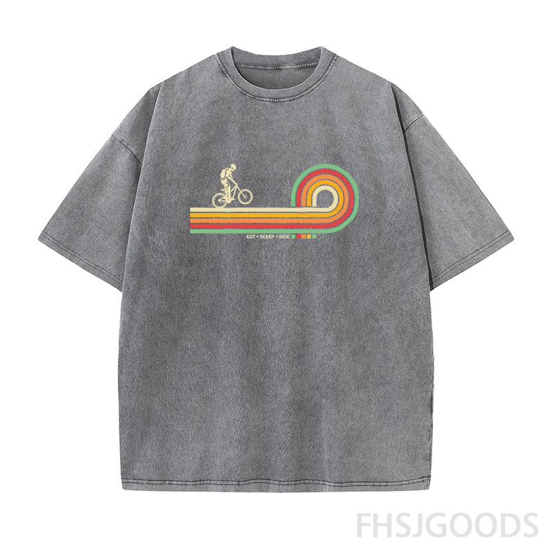 Retro Lines Mountain Bike Unisex Distressed T-Shirt