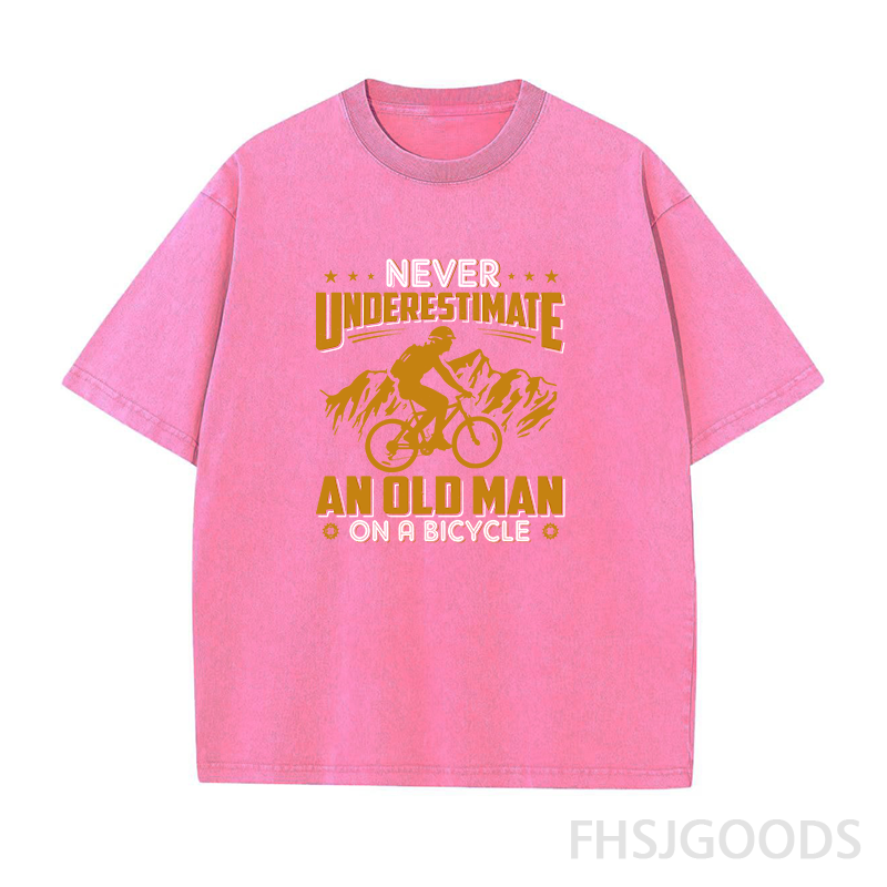 Never Underestimate An Old Man on A Bicycle Unisex Distressed T-Shirt