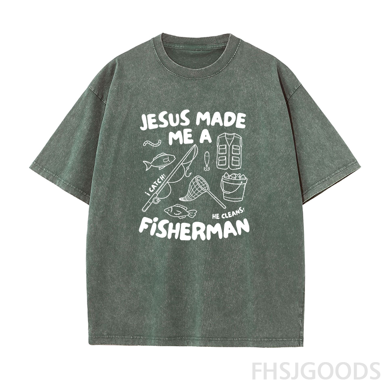 Jesus Made Me A Fisherman Unisex Distressed T-Shirt